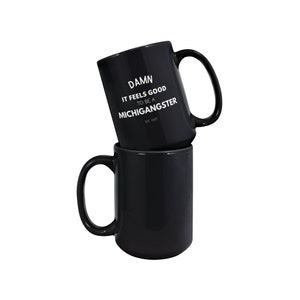 Michigangster 15oz Large Black Coffee Mug Damn It Feels Good Funny Ceramic Mug for Tea Latte Cocoa Single or Pair of Mugs 画像 3