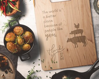 Thank You Gift/Laser Engraved Solid Maple Wood Cutting Boards Featuring 3 Designs with Farm Animals | Cows Pigs Chickens & dogs Engraving