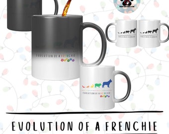 Evolution of a Frenchie Magic Coffee Mug with Heat Activated Images | Bat-Pig French Bulldog Ceramic Color Changing Mugs | Frenchie Dog Gift