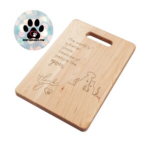 Dog & Cat Hearts Thank You Laser Engraved Maple or Walnut Cutting Boards Solid Maple or Walnut Wood Laser Etched Designs for Pet Lovers image 5