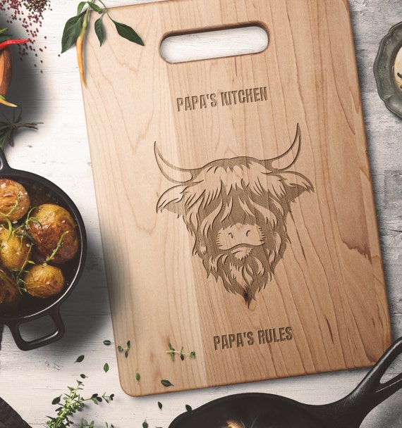 Highland Cow Engraved Bamboo Cutting Board, Charcuterie Board