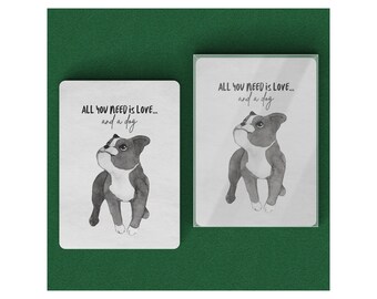 All You Need is Love and a Dog Playing Cards Set with Case | Cute black & white Dog design on 52-card set | Poker player Card Game Dog Lover