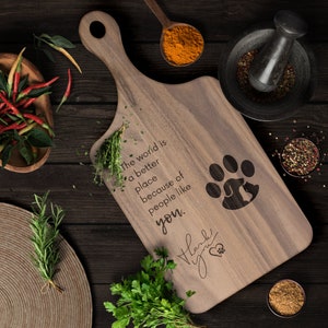 Maple or Walnut Cutting Boards with Dog/Cat Paw Heart Silhouette | Laser-Engraved Unique Wood Gift for Pet Owners Dog Moms Veterinary Staff