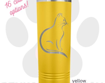 Cat Tumblers Five Designs Laser Engraved 22oz Tall Tumblers | Insulated Stainless 22oz Hot or Cold Travel Mug with Kitty Cats