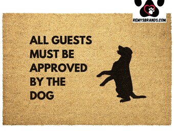 Cat and Dog Funny Outdoor Entryway Door Mats for Pet Owners | Coir Doormat | Plant Based Natural Fibers| All Guests Must be Approved Mat