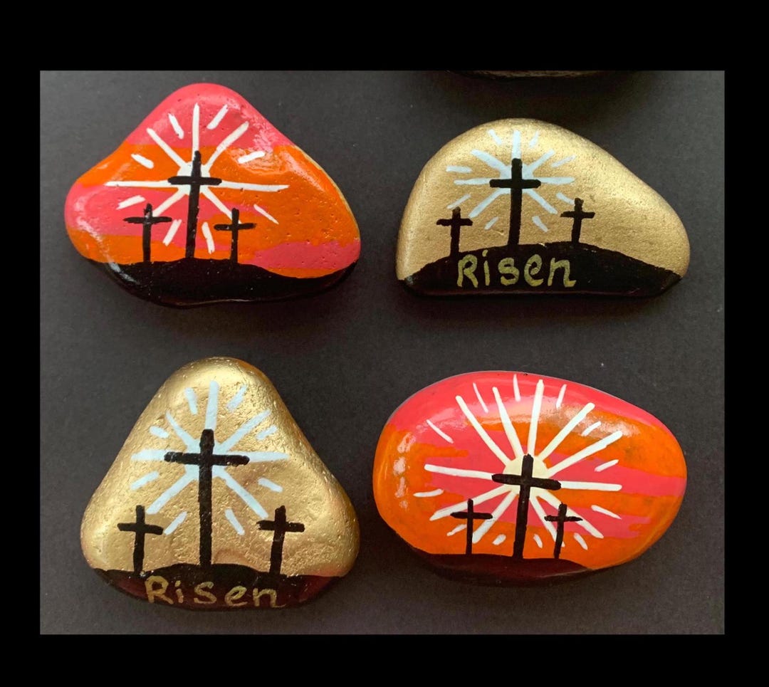 Religious Easter Gift Stone, Hand-painted Resurrection Pebbles, Choose ...