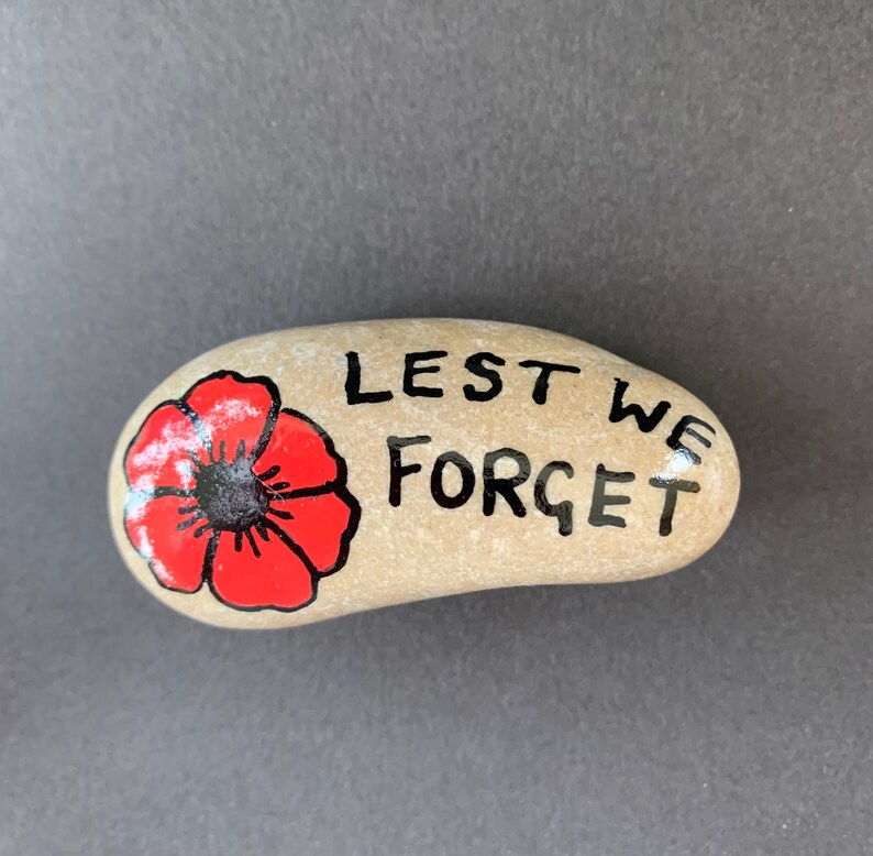 Poppy pebble, Remembrance stone, Lest We Forget Grave ornament, Paperweight, Royal British Legion donation, Hand-painted & varnished image 7