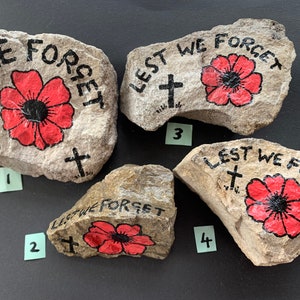 Poppy pebble, Remembrance stone, Lest We Forget Grave ornament, Paperweight, Royal British Legion donation, Hand-painted & varnished image 5