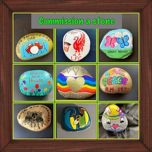 Personalised hand-painted stones for every occasion, Grave ornament, Home decor gift, Love token, Paperweight, Varnished. Commissions.
