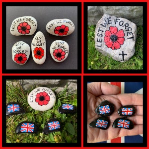 Poppy pebble, Remembrance stone, Lest We Forget Grave ornament, Paperweight, Royal British Legion donation, Hand-painted & varnished image 3