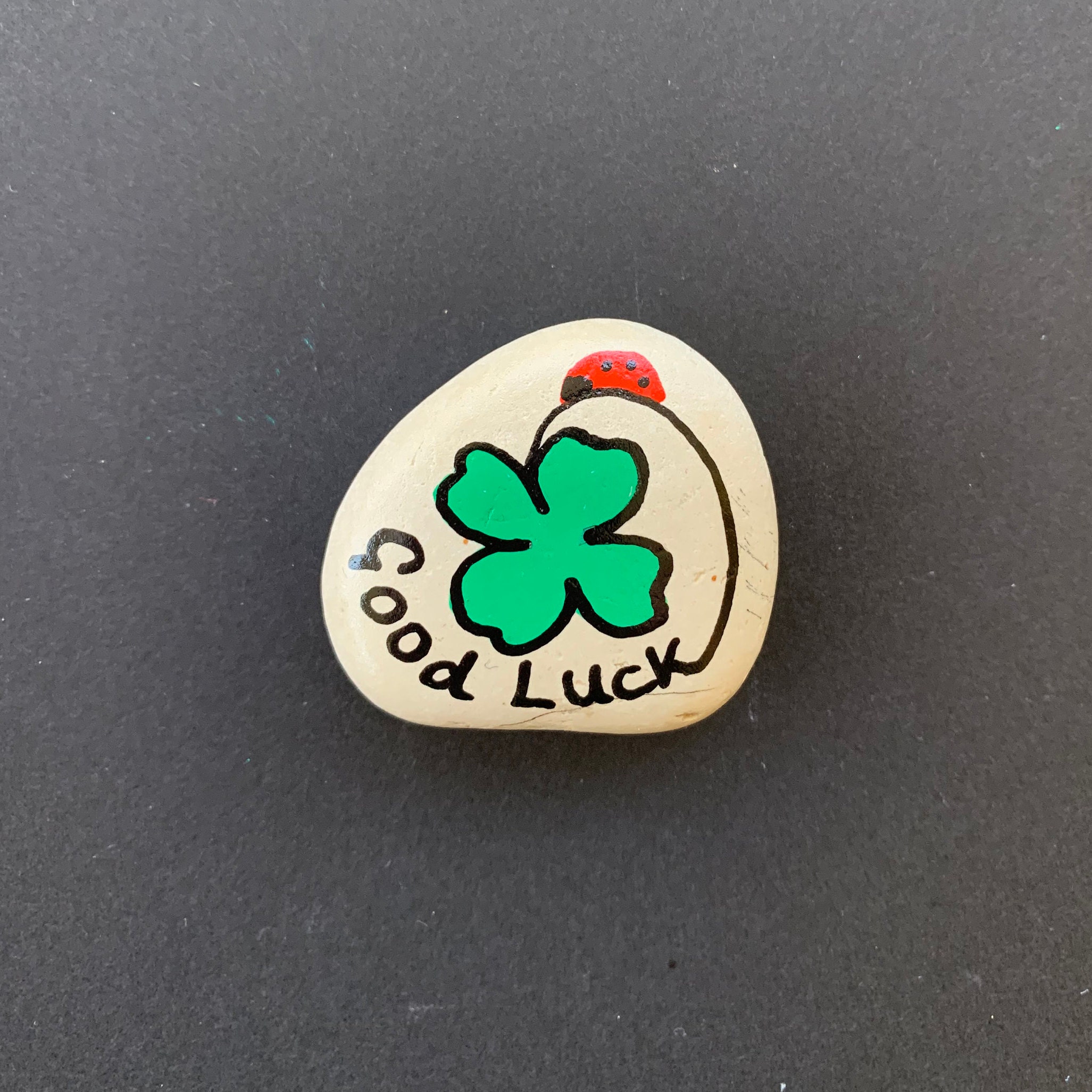 Good Luck token pebble Lucky pocket charm stone Four leaf Etsy