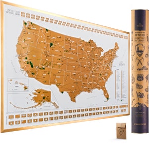 Scratch Off Map of the United States National Parks 24x17 Scratch-Off USA Map Poster National Parks, Landmarks, Highest Peaks, State Flags White