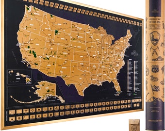 Mapa para raspar de los Parques Nacionales de Estados Unidos - Póster de 24 x 17 para raspar con parques nacionales, monumentos, picos más altos y banderas estatales.
