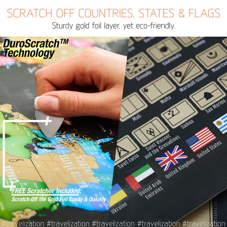 XL Scratch off Map of the World With Flags - 36x24 Easy to Frame ...