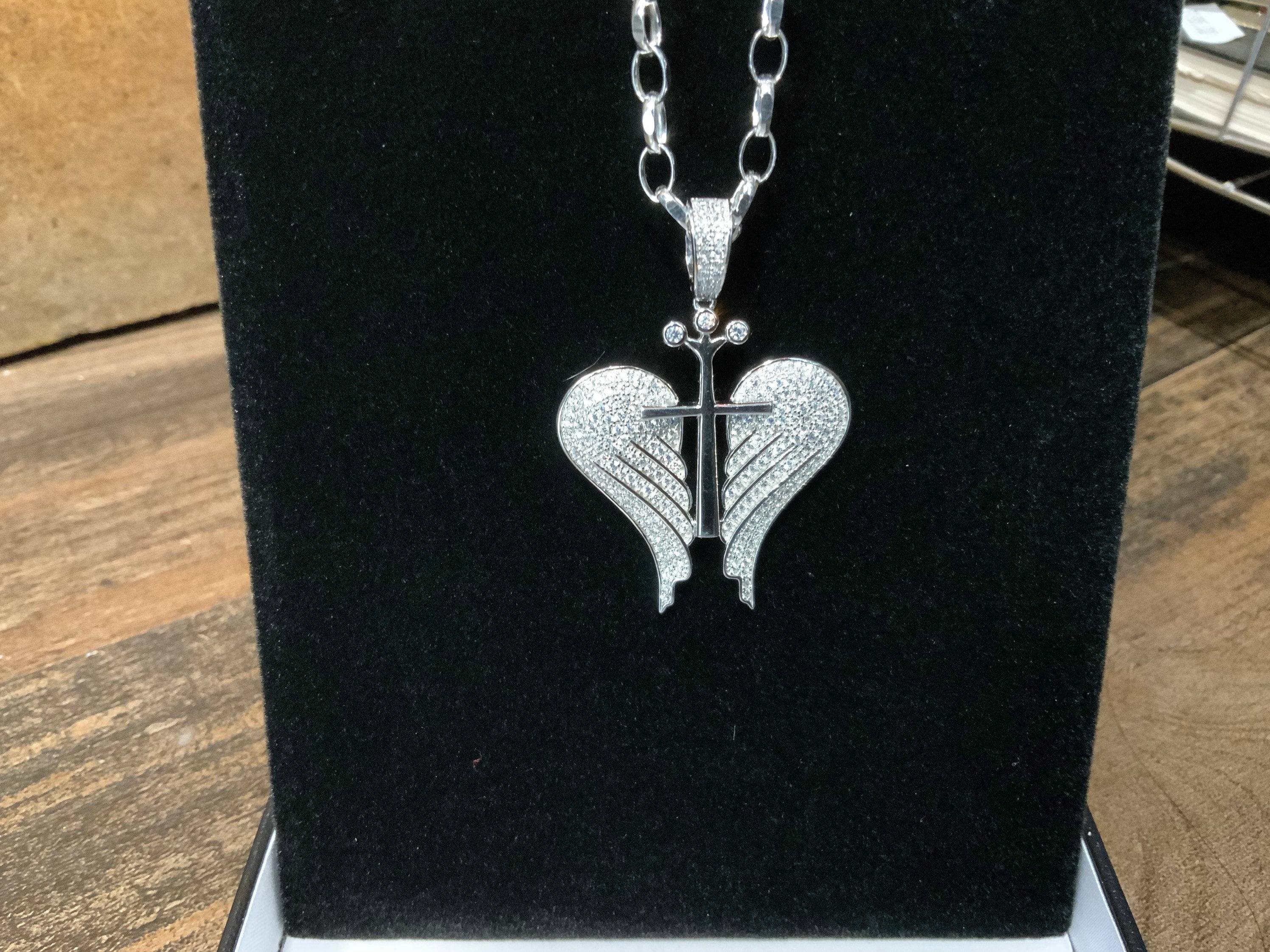 9ct Gold Filled Praying Angel Pendant With Cubic Zirconia Wings On Belcher Chain