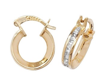 9ct Gold Earrings 9ct Gold Earring Cz Hoop Earrings 8mm 9ct Ladies