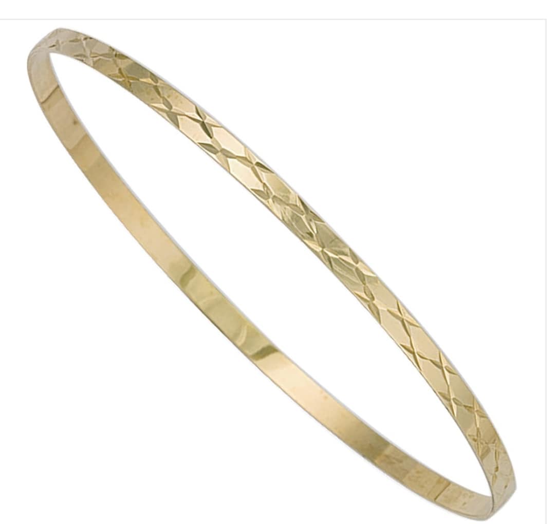 9ct Gold Slave Bangle Engraved Stars Soild Bracelet 3MM Ladies 375 Gift