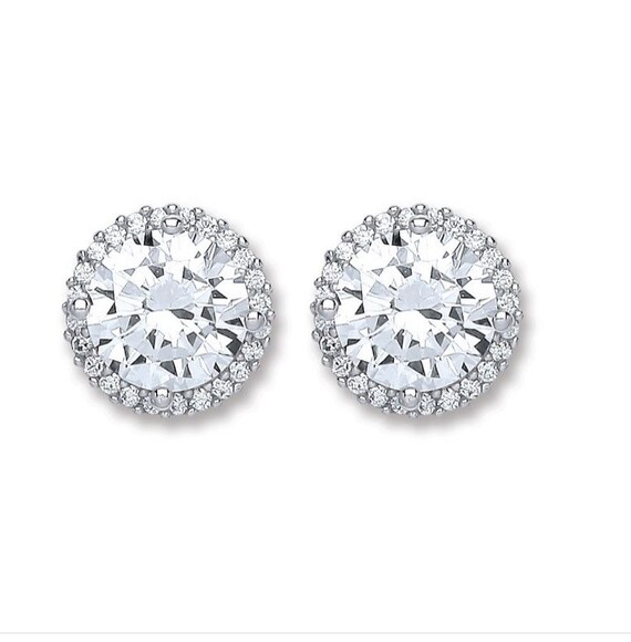 thumbnail image 2 of Rishi Alexander 925 Sterling Silver Halo CZ Stud Earrings - Choose Your Stone Color! 2 of 11
