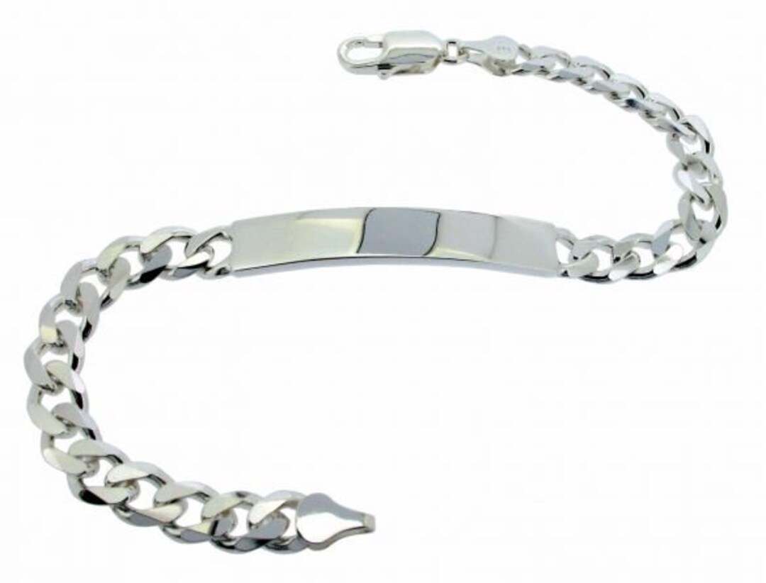 Mens Bracelet Silver ID Curb 8 Solid 925 Personalise Etsy