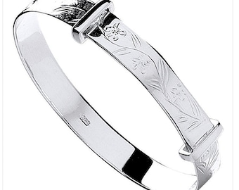 Silver Baby Bangle Engraved Bracelet Expanable Children's 925