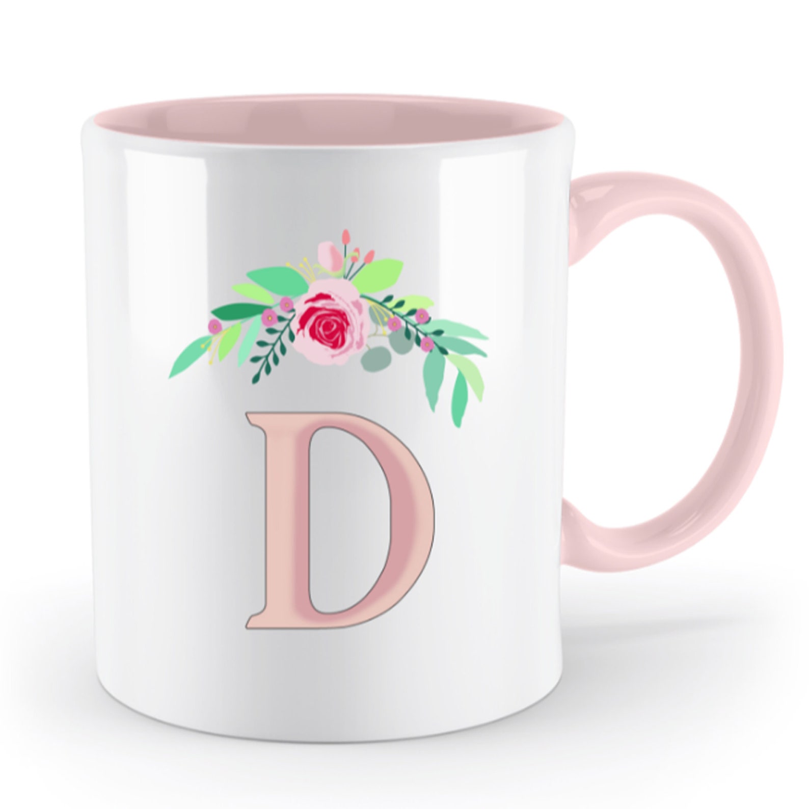 Cup monogram with flowers customizable Etsy
