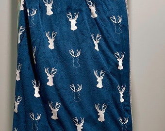 Navy Stag Head Minky