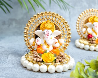 Handmade Lord Ganesha Set for Diwali Puja, Diwali Decoration, Pearl Beaded, Puja Decoration, House Warming,Diwali, Best Diwali Gift