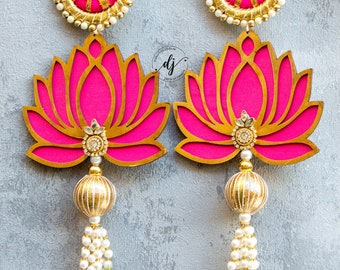 Lotus Shubh Labh Set of 2  - Door Hanging/Wall Hanger/Wall Decoration- For Home Decorations, Mandir Decor, Lotus Backdrop