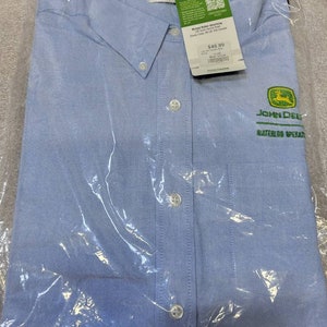 John Deere Ladies Long Sleeve Heusen Blue Shirt. Button-up, size Large 12-14.  New.