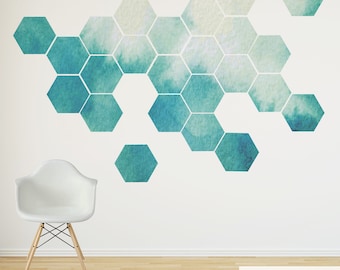 Watercolor Wall Decal, 24 Turquoise Wall Stickers, Fun DIY Installation, Customise your Colors