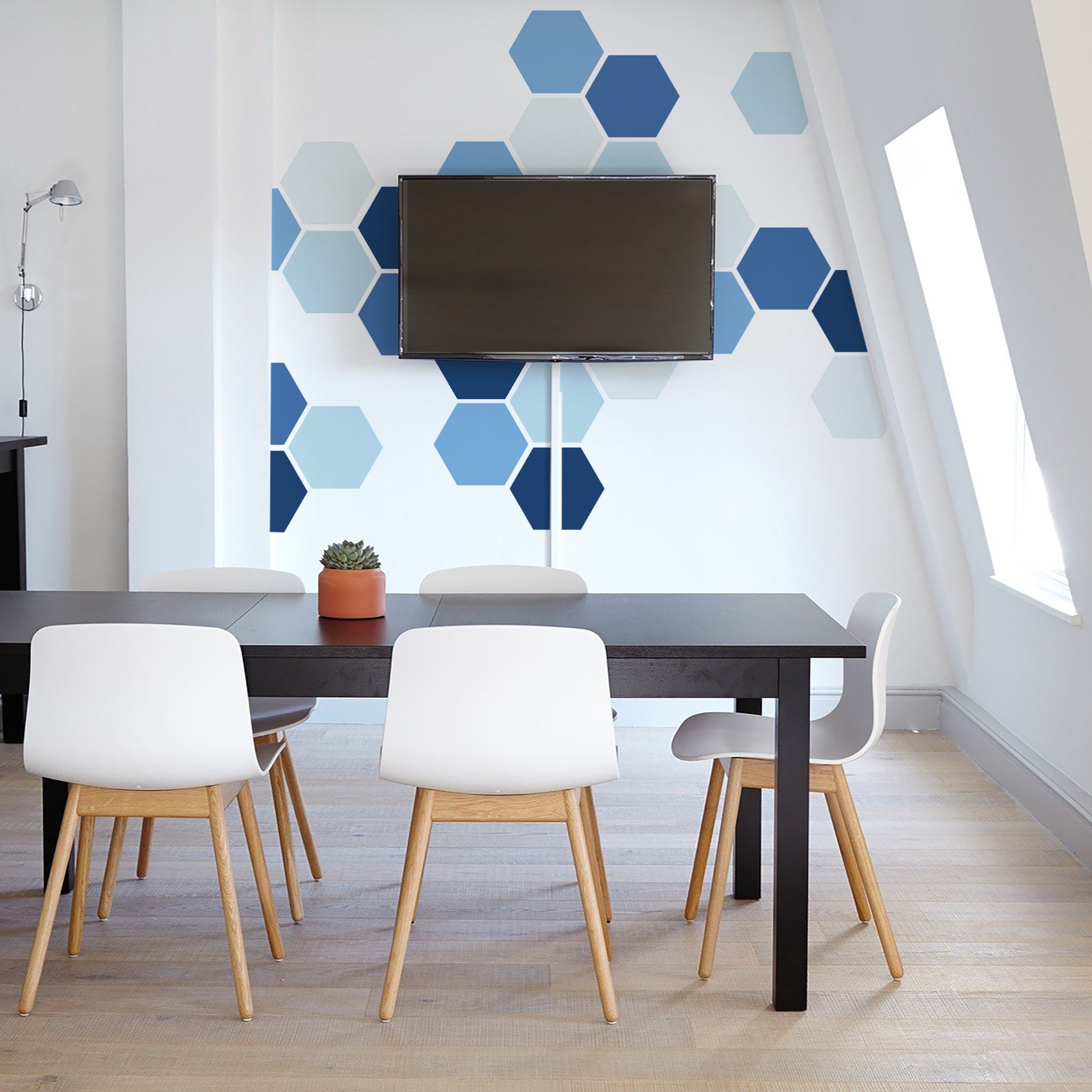Office Blue Mix Removable Wall Decal Hexagon Etsy