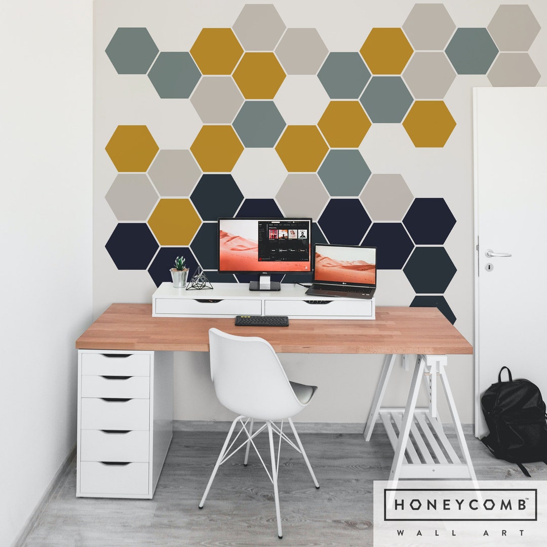 Boys Study Area, Teen Bedroom Ideas, Navy, Dark Blue, Mustard, Grey