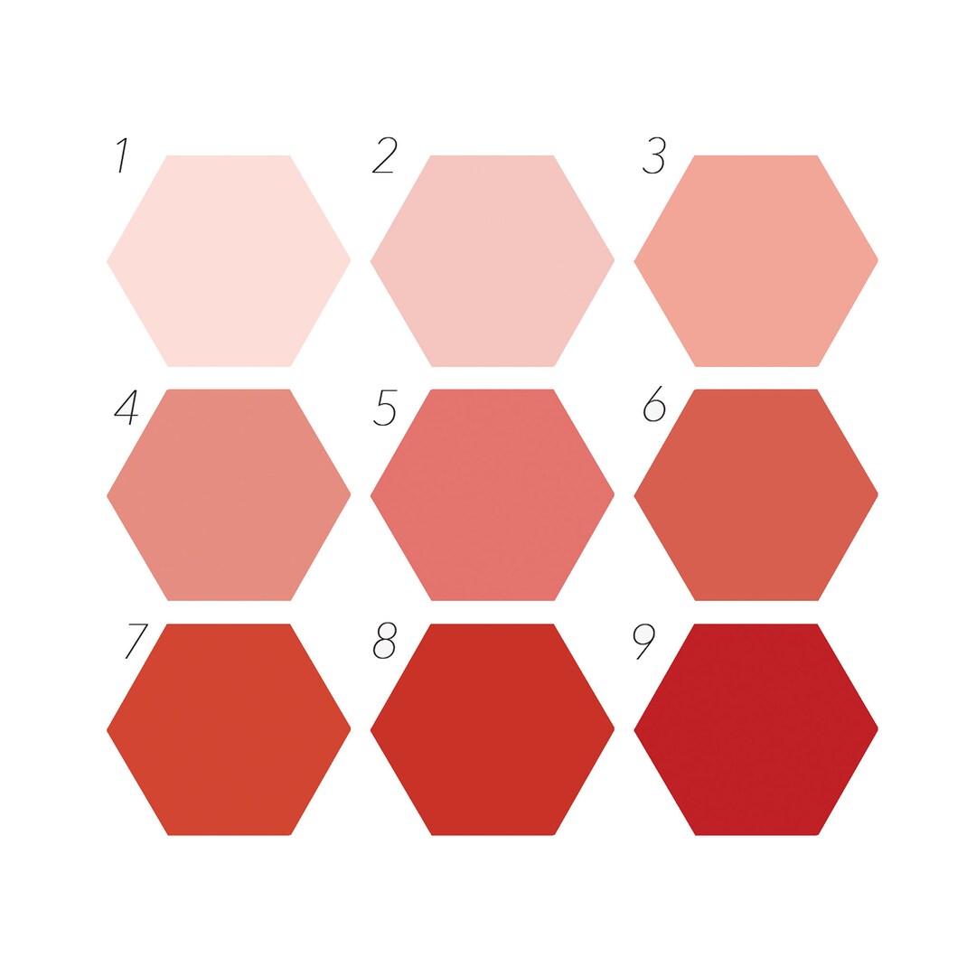 red-color-chart-1-removable-wall-decal-hexagon-wall-art-etsy