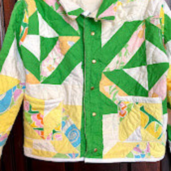 Medium-Large 60s Handmade Reworked Vintage  Quilt Coat Jacket