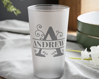 Personalized Frosted Pint Glass, handmade barware and glassware