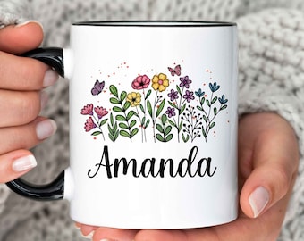 Personalized Mug, Personalized Floral Mug, Personalized Gift for her, Personalized gift for a plant lover