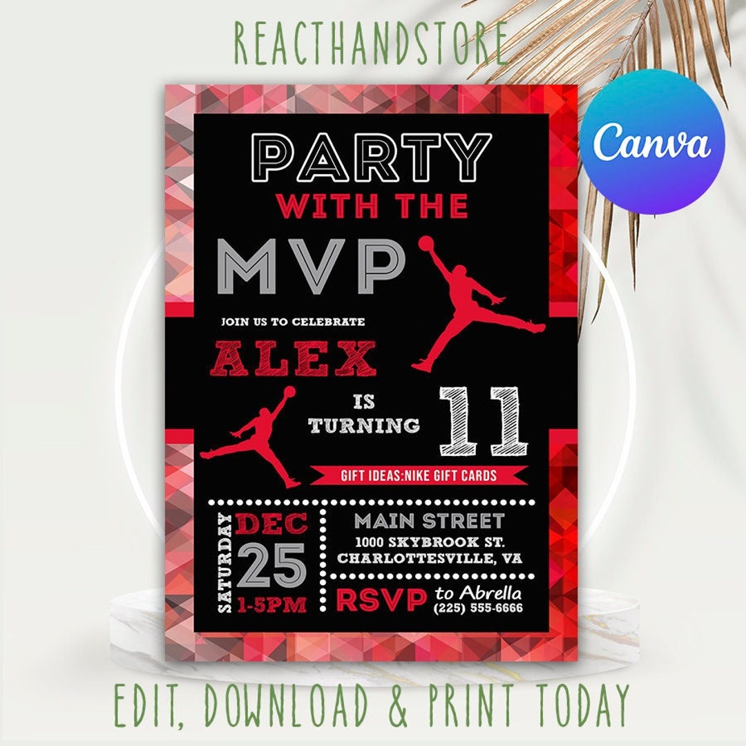 Jumpman Birthday Invitations, Kid Birthday, Sneaker Birthday, Sports
