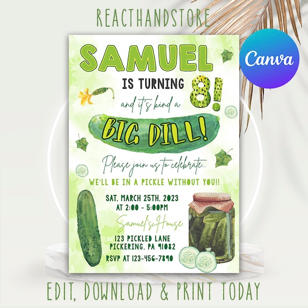 Pickle Party Birthday Invitation, Dill Pickle Party, Digital File, Printable, Custom, Pickle Party Invite, Pickle Invitation