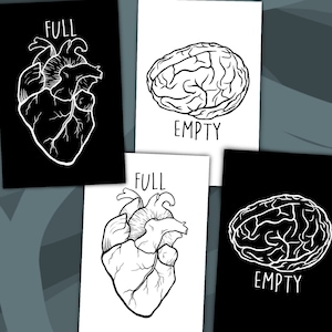 Art Print Full Heart Illustrations Empty Brain Postcard Size A4 Size Wall Poster image 1