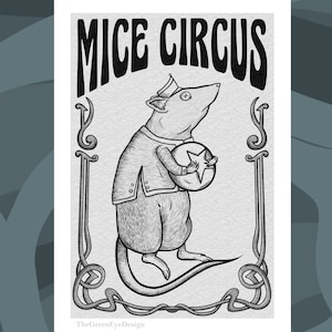Art Print - Acrobat Rat Illustraties - Circus Mouse - Ansichtkaartformaat - A4-formaat - Muurposter