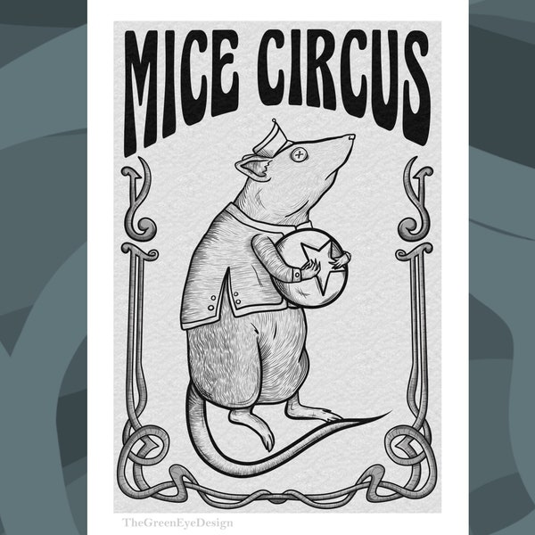 Art Print - Illustrations de rat acrobate - Souris de cirque - Format de carte postale - Format A4 - Affiche murale