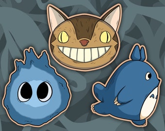 Aimant à frigo en bois - Magnets - Forme de personnage Ghibli - Chat bus - Calcifer - Petit totoro