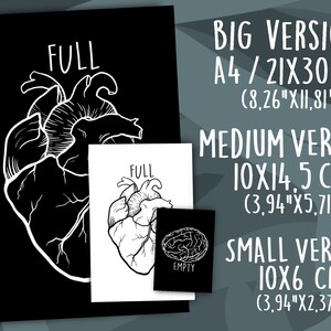 Art Print Full Heart Illustrations Empty Brain Postcard Size A4 Size Wall Poster image 2