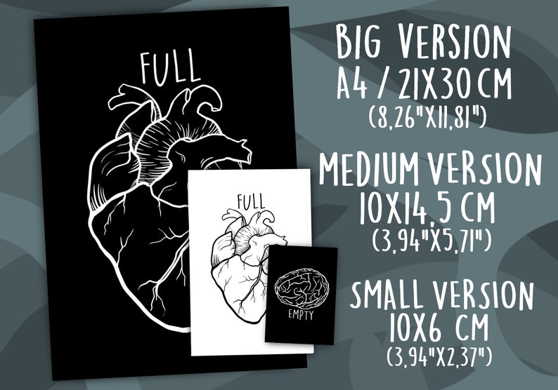 Art Print Full Heart Illustrations Empty Brain Postcard Size A4 Size Wall Poster image 2