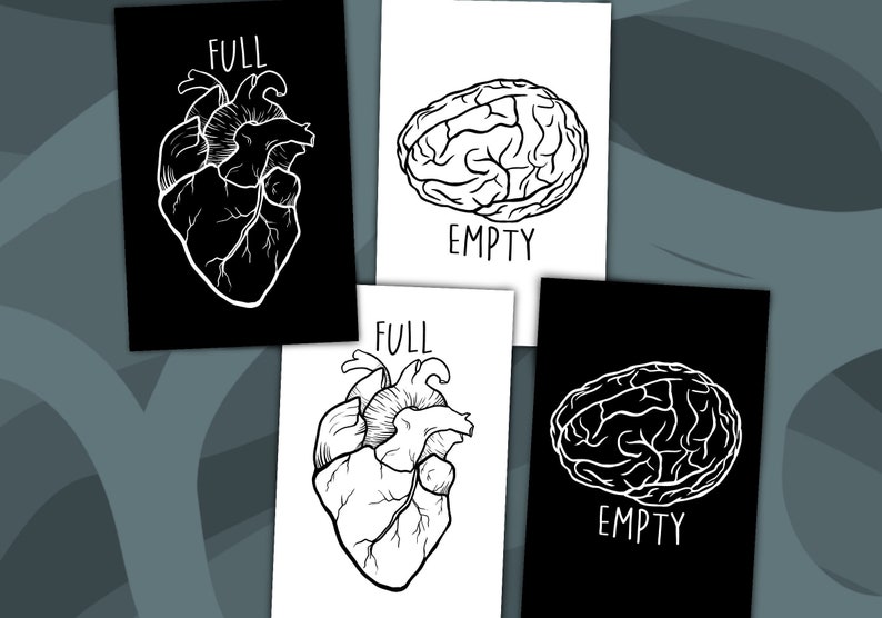 Art Print Full Heart Illustrations Empty Brain Postcard Size A4 Size Wall Poster image 1