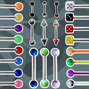 80 modelli - Piercing a barra dritta - Tre lunghezze - 0,5 cm - 1,2 cm - 1,8 cm / Foglio 1/2