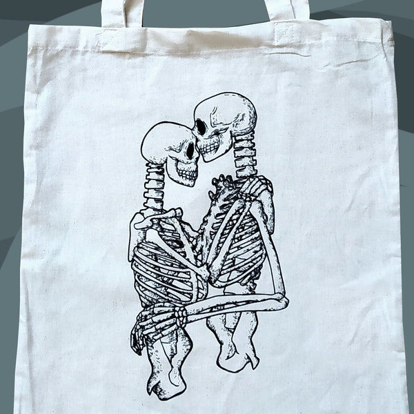 Tote bag - Sac en toile - Illustration de squelettes enlacés