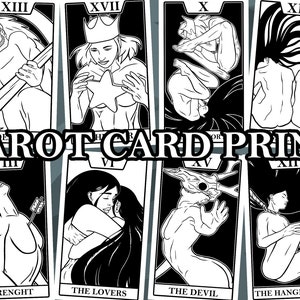 Impresión de arte - Ilustraciones de cartas de Tarot de adivinación - 22 ilustraciones - Tamaño postal