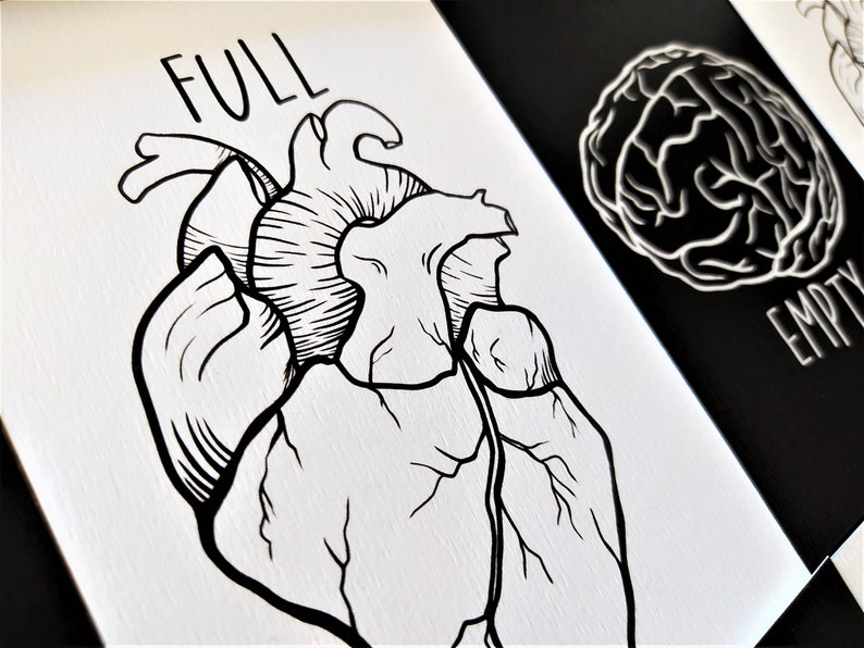 Art Print Full Heart Illustrations Empty Brain Postcard Size A4 Size Wall Poster image 7