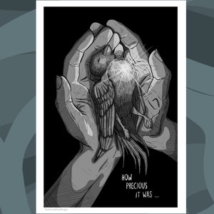 Impresión de arte - Ilustraciones de aves muertas - Qué precioso era - Tamaño postal - Tamaño A4 - Póster de pared